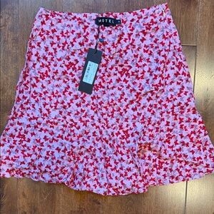 Motel Gaelle Pink Mini Skirt with Red Butterfly Print